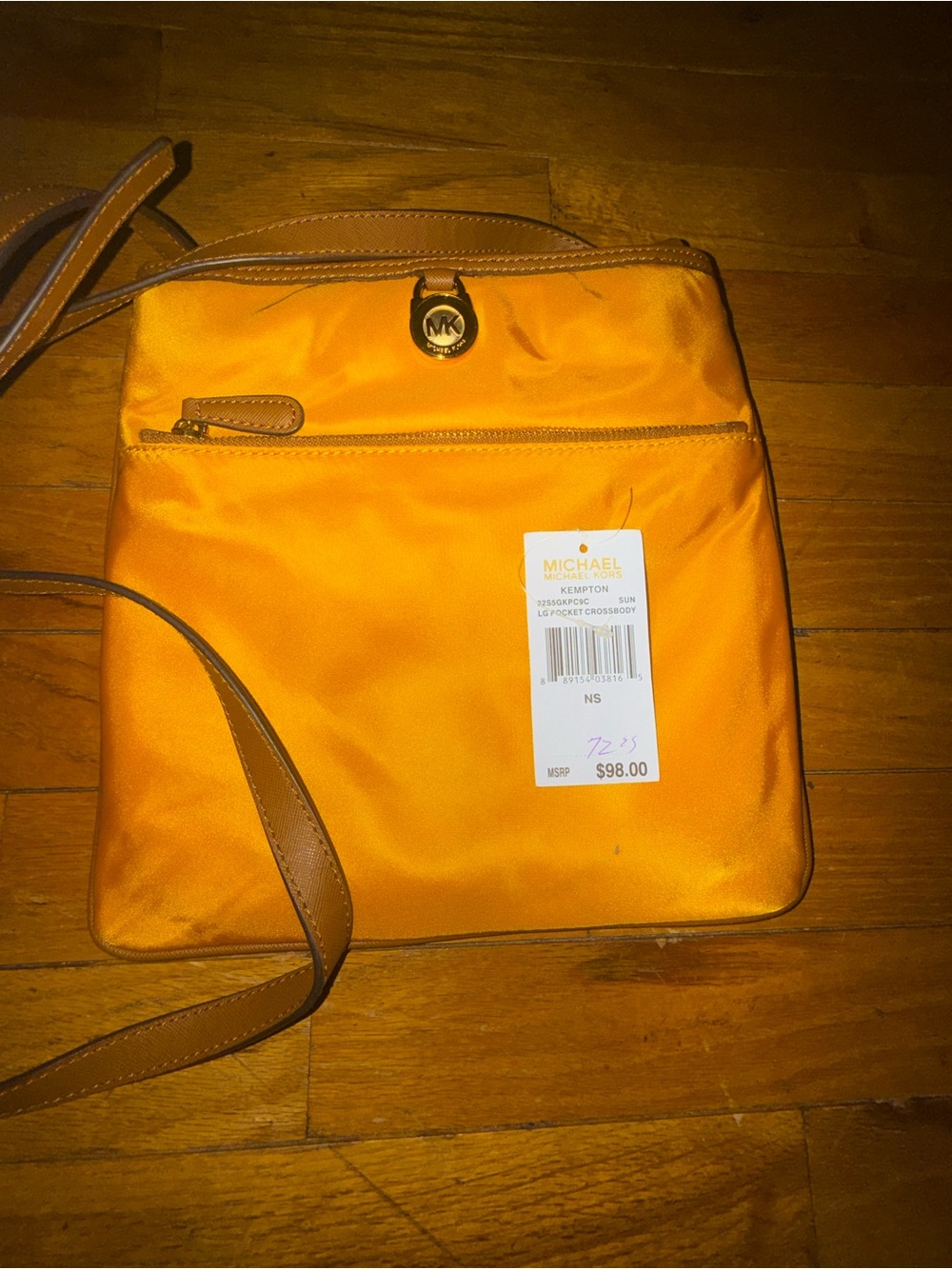 Michael Kors Orange Nylon Crossbody with Brown Leather Trim